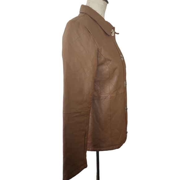 Dialogue 100% Leather Latch & Twist Quilted Brown Jacket Women's XS - Picture 4 of 8